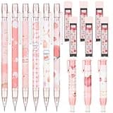Sabary 15 Pcs Kawaii Mechanical Pencil Set Include Peach Mechanical Pencils with Tubes 0.5 mm Pen Refills and Cute Peach Erasers First Day of School Supplies Back to School Gift for Kids Student