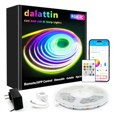 dalattin Smart RGB COB LED IC Strip Lights, 576 LEDs/m Addressable High Density Flexible with Remote & App Control, 16.4ft LED Lights for Living Room, Bedroom, Kitchen Lighting
