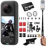 Insta360 X3 Motorcycle Bundle- Waterproof 360 Action Camera with 1/2" 48MP Sensors, 5.7K 360 HDR Video, 72MP 360 Photo, 2.29" Touchscreen|Includes Motorcycle Bundle, Selfie Stick, Lens Guard&256GB