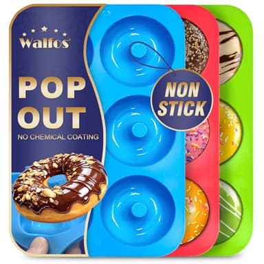 Walfos Non-Stick Donut Pan For Baking-Silicone Doughnut Mold, BPA FREE, Just Pop Out! Make Perfect Donut Cake Biscuit Bagels,Dishwasher Safe, Set of 3