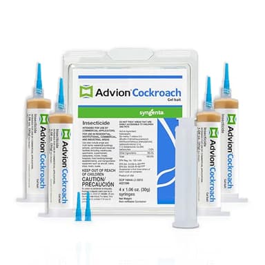 Advion Cockroach Gel Bait, 4 Tubes x 30-Grams, 1 Plunger and 2 Tips, German Roach Insect Pest Control, Indoor and Outdoor Use, Roach Killer Gel for American, German and Other Major Cockroach Species