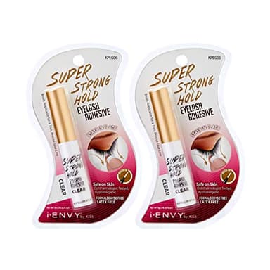 i•ENVY Super Strong Hold Eyelash Adhesive, Waterproof, 48-Hour Long-Lasting Lash Glue, Latex-Free, Hypoallergenic, Quick-Drying with Brush-On Applicator for Strip Lashes (Clear, 2 Pack)