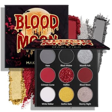 MAKI YIKA Black Red Eyeshadows Palette 9Color Pigmented Dark Red Black Grey Eye Shadows Long Lasting Eyeshadow Halloween Goth Eye Makeup-Black Red