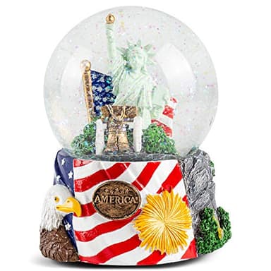 Elanze Designs American History Liberty 100MM Sturdy Glitter Water Wind Up Musical Snow Globe Tabletop Dresser Figurine Decoration Plays The Tune Star Spangled Banner