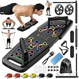 Push Up Board,Home Gym,Portable Exercise Equipment,Pilates Bar and 20 Fitness Accessories with Resistance Bands and Ab Roller Wheel,Full Body Workout at Home