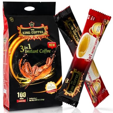 TNI King Coffee 3 in 1 Instant Vietnamese Coffee, 100 Single Serve Packets - Individual Pocket Size Sachet Sticks - Blended with Coffee, Cream Powder and Sugar - Bulk Size Pack