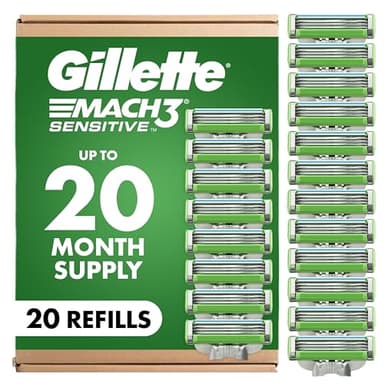 Gillette Mach3 Sensitive Mens Razor Blade Refills, 20 Count, Designed for Sensitive Skin