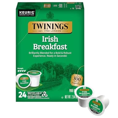 Twinings Irish Breakfast Black Tea K-Cup Pods for Keurig, 24 Count (Pack of 1), Robust, Strong, Bold Flavour, Caffeinated, Enjoy Hot or Iced