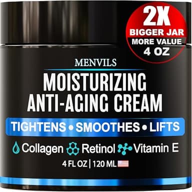 Mens Face Moisturizer Cream - Anti Aging & Wrinkle Repair - After Shave Lotion for Men with Collagen, Retinol, Vitamins E, Jojoba Oil - Age Facial Skin Care - Lightweight Day & Night Cream - 4 oz