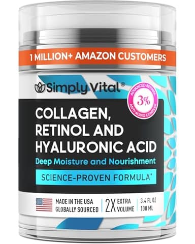 SimplyVital Collagen, Retinol & Hyaluronic Acid Cream - Anti-Aging Retinol Cream for Face, Neck & Décolleté - Made in USA - Daily Moisturizer Face Cream - 3.38 fl oz