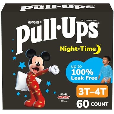 Pull-Ups Boys' Night-Time Potty Training Pants, Size 3T-4T Overnight Training Underwear (32-40 lbs), 60 Ct