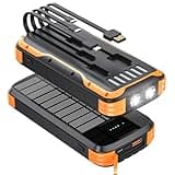 MINRISE Solar-Power-Bank-Charger, 40000mAh Portable Phone Charger Built in 4 Cables with USB C in/Output, PD 20W Fast Charging External Batter, External Battery Pack with Dual Bright Flashlights