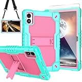 Doemoil Case for Vortex BTAB10/CMG10110.1 inch Tablet Hybrid Shockproof Case Built in Kickstand Shoulder Strap with Screen protectror for Vortex BTAB 10/CMG10110.1 inch Tablet (Green/Pink/1 PC)