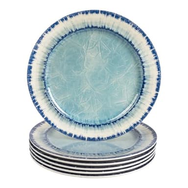 AELS Melamine Salad Plates Set of 6, 11 inch Serving Dishes for Indoor and Outdoor Use, Dishwasher Safe, Lightweight Unbreakable, BPA Free, Light Blue