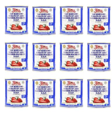 Flora Foods Tomatoes San Marzano DOP | 28 oz (793g) | Winner 100% Italian Quality | Imported, No Fat, Gluten Free, No Cholesterol (28oz - 12 Pack)