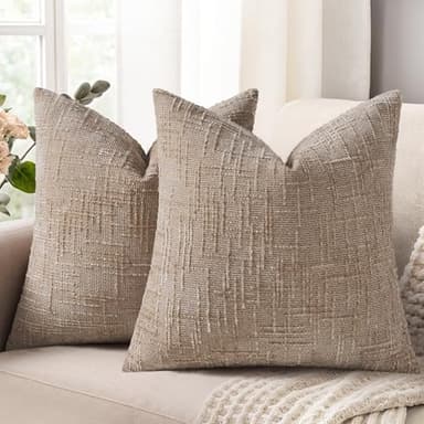 decorUhome Oatmeal Chenille Throw Pillow Covers 20x20 Set of 2 Textured Soft Cozy Slubby Couch Pillow Covers Modern Farmhouse Boho Decorative Pillow Cases for Bed Sofa Living Room