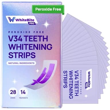Whitebite Pro Purple Teeth Whitening Strips, 28 Strips (14 Treatments), Enamel-Safe, with Pap, V34 Color Corrector, Hydroxyapatite for Enamel Care, Non-Slip Design