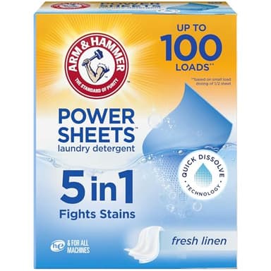 Arm & Hammer Power Sheets Laundry Detergent, Fresh Linen 50ct, up to 100 Small Loads (Packaging may vary)