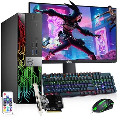 Dell RGB Gaming Desktop Computer PC - Intel Core i5-6th Gen - 16GB DDR4 RAM - 256GB SSD 1TB HDD - 22” Monitor - GeForce GT 1030 - RGB Keyboard & Mouse - WiFi - Windows 11 Pro (Renewed)