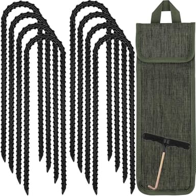 RIY Trampoline Stakes Anchors High Wind 12'' Ground Anchor Heavy Duty Tent Stakes Swing Set Anchors Trampoline Accessories with T Hook - Black 8pcs