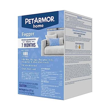 PetArmor Home Fogger, Kills Fleas, Ticks, Mosquitoes & Other Listed Insects, Helps Eliminate Pet Odor, Clean Fresh Scent, Protects for 7 Months, 3 2oz Canisters