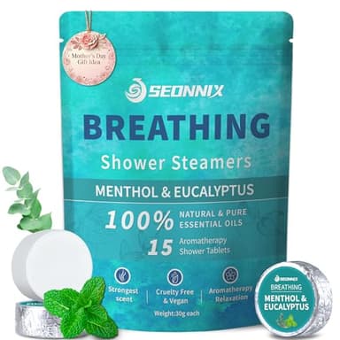 SEONNIX Shower Steamers Aromatherapy 15 Pack, Menthol & Eucalyptus Shower Bombs with Natural Essential Oils, Quick Relief Nasal Congestion, Relaxation & Self Care Gifts for Women & Men