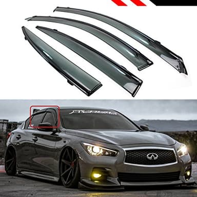 Cuztom Tuning Premium VIP JDM Clip-on Type Smoke Tinted Window Visor with Black Trim Compatible with 2014-2021 Infiniti Q50