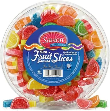 Savion Fruit Slices, 12oz Tub | Sugar Coated Candy Fruit Slices | Kosher | Jelly Candy