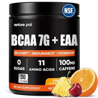 Sugar Free 7g BCAA + EAA Powder | Supports Muscle Recovery, Growth, Strength & Endurance – 9 Essential Amino Acids with L-Glutamine, Caffeine, Vitamin & Electrolyte for Energy & Hydration, Gluten Free