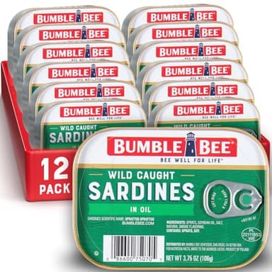 Bumble Bee Sardines in Oil, 3.75 oz Tin (Pack of 12) - Wild Caught, Gluten Free, Keto, Kosher, Clean Ingredients