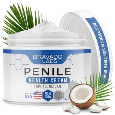 Bravado Labs Premium Penile Health Creme for Men – Daily Moisturizer for Dry Skin - Supports Foreskin Restoration - Sensitivity & Tight Intimate Area Relief - 4oz