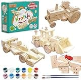 Kraftic Woodworking Building Kit for Kids, with 3 Educational DIY Carpentry Construction Wood Model Kit Toy Projects for Boys and Girls- Tractor, Bulldozer and Racing Car