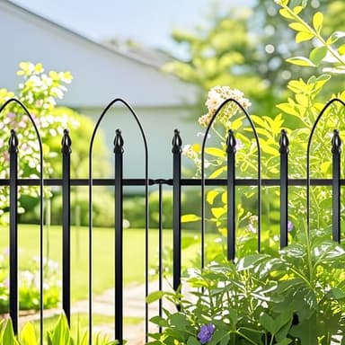 Thealyn Garden Fence 32" H x 24" W (5 Panels, Total 10 ft), Metal Fence Decorative Border Fence, Rustproof Landscape Fencing for Dog, Flower Bed, Yard, Patio, Animal Barrier