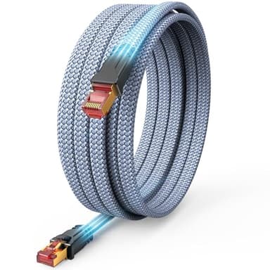 Snowkids Cat 8 Ethernet Cable 50 FT, Braided Heavy Duty High Speed Internet/LAN/Network Cable, 40Gbps 2000Mhz, Indoor and Outdoor Flat Patch Cord RJ45 Connector for Gaming, PC, Modem, Router