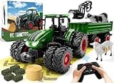 Uarzt Remote Control Tractor Toy, Kids RC Tractor Set & Truck and Trailer Front Loader - Metal Car Head/8 Wheel/Light, Toddlers Farm Vehicle Toys for 3 4 5 6 7 8 9 Year Old Boys Girls Birthday Gift