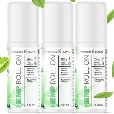 POWERED X PLANTS Hemp Oil Roll On - Menthol Rub with Boswellia & Arnica - 12,000mg Extra Strength Oil for Muscle Discomfort Pack of 3, 3 fl.oz.