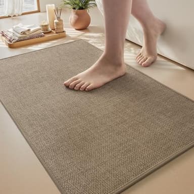 MontVoo Bath Mat Rug-Ultra Thin Non Slip Bath Mats for Bathroom Mat Quick Dry, Rubber Backing Washable Bathroom Rugs Fit Under Door, Absorbent Bath Rugs for Floor,17"x24",Khaki