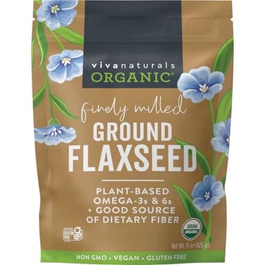 Viva Naturals Organic Ground Flaxseed, 15 oz (425 g) – Plant-Based Protein, Vegan Omega-3 & Fiber, Finely Milled Flax Seeds, Perfect for Smoothies & Baking
