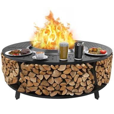 Uniflasy 48" Fire Pit Surround Tabletop for Solo Stove Yukon, Bonfire & Tiki, Portable Protective Barrier Equal Width Design with Firewood Storage Shelf for Safety & Extra Space, Outdoor FirePit Table
