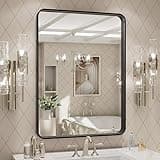 LOAAO 24X32 Inch Black Metal Framed Bathroom Mirror for Wall, Matte Black Bathroom Vanity Mirror Farmhouse, Large Rounded Rectangle Mirror, Anti-Rust, Tempered Glass, Hangs Horizontally or Vertically