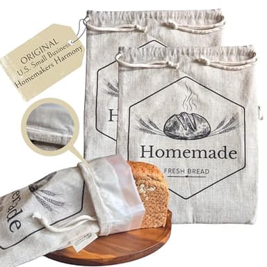 2 Pack XL Bread Bags for Homemade Bread, 18 x 14 in Organic Linen Sourdough Bags – Reusable Bread Storage Bags, Keeps Bread Fresh Longer – by Homemakers Harmony