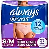 Always Discreet Incontinence & Postpartum Incontinence Underwear for Women, Small/Medium, Maximum Protection, 32 Count
