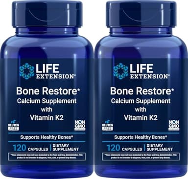 Life Extension Bone Restore Calcium Supplement with Vitamin K2, 120 Capsules (Pack of 2)