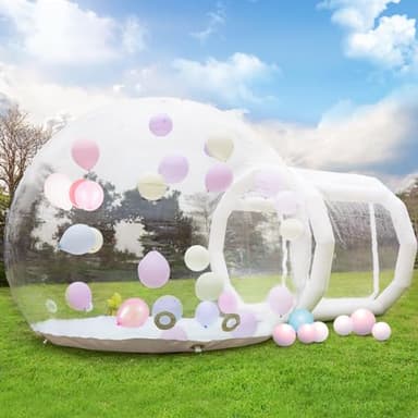 10FT Inflatable Bubble House Dome for Kids, Clear PVC Inflatable Bubble House Tent with Tunnel, Bubble Balloon House with 750W Air Blower, 600W Air Pump Inflatable Dome for Party (Clear, 10FT)