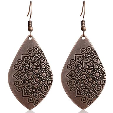 JIMARIN Handmade Bohemian Dainty Tribal Retro Bronze Teardrop Leaf Flower Dangle Drop Earrings National Style Geometry Sunflower Copper Hook Earrings for Women (Brown)