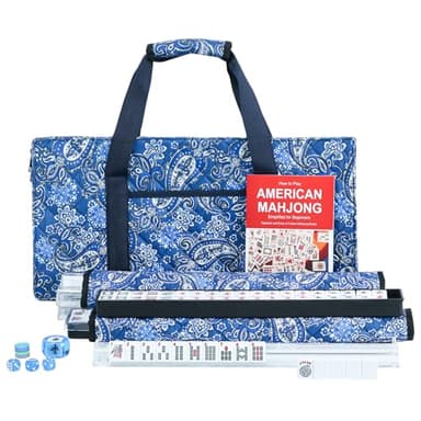 ZGME American Mahjong Set,166 White Tiles with Blue Bag and Accessories,4 Transparent All-in-One Mahjong Racks with Pushers,Complete Mahjong Set