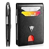 Slim Minimalist RFID Blocking Front Pocket Bifold Wallets for Men with Money Clip Inside | 12 Credit Card Holder Slots | ID Card Holder with Detachable Clip | Travel Friendly | Gifts For Him Her