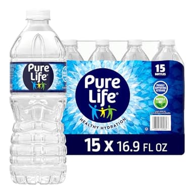 Pure Life Purified Water Bottles, 15 Pack - Still Bottled Water Enhanced with Minerals for a Crisp Taste, Plastic Bottles - 16.9 Fl oz