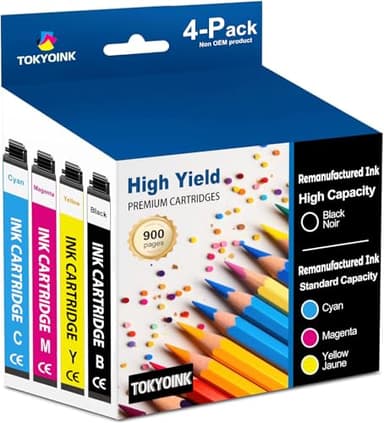 TOKYOINK 232XL Ink Cartridges Combo Pack Remanufactured Replacement for Epson 232 Ink Cartridge 232XL 232 XL Works for WF-2930, WF-2950, XP-4200, XP-4205 Printer (Black, Cyan, Magenta, Yellow 4 Pack)