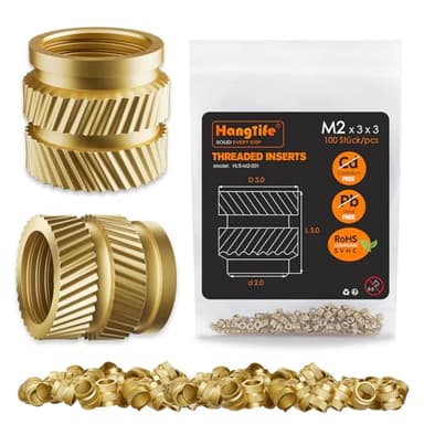 HANGLIFE Heat-Set Threaded Inserts, M2 Heat Set Insert for 3D Printing Components and Plastic Parts - Brass Metric Knurled Nuts (100 Pieces)
